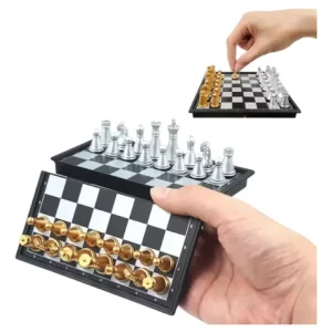Juego De Ajedrez Magnético Imantado Plateado Dorado Portatil